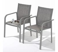 Avestar Outdoor Aluminium Dining Chair Set Of 2, Patio Textilene Stackable Chairs For Garden, Patio, Light Grey