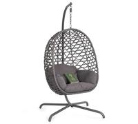 Avestar Rattan Garden Hanging Egg Swing Chair with Cushions, Dark Grey | Hanging Chair 136 kg Capacity, Wicker Hammock with Stand, Ideal for Garden, Patio, Balcony, Bedroom