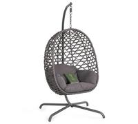 Avestar Rattan Hanging Egg Swing Chair With Soft Cushions, Garden Swing Basket Chair With Stand For Outdoor Indoor, Dark Grey