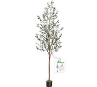 Aveyas 7ft Artificial Olive Tree for Home Decor, 7 Feet Large Faux Plant Fake Skinny Silk Trees with Black Olivo for Indoor Outdoor House Living Room Office (7 ft Tall)