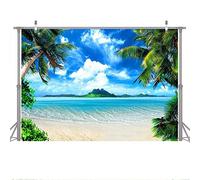 Avezano 1.8 * 1.2m Summer Ocean Beach Backdrops for Photography Tropical Coconut Palm Tree Blue Sky White clouds Sea Sand Background Party Banner for Photobooth Portrait Photo Studio Decoration