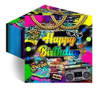 Avezano 100 Pcs 80’s Party Npkins 6.5 x 6.5" 80s Birthday Hip Hop Birthday Party Decorations Supplies Retro 80s Theme Party Paper Napkins