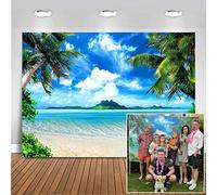 Avezano 2.1x1.5m Tropical Beach Background,Palm Leaves Ocean Island Seaside Scene Summer Wedding Photography Backdrop,Baby Birthday Bridal Shower Party Decoration Banner