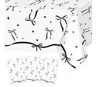 Avezano 3 pcs Black Bow Tablecloths 108 x 54 inch Bow Birthday Decorations Black and White Coquette Plastic Table Cover Disposable Bachelorette Party Supplies
