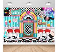 Avezano 50s Retro Diner Party Backdrop 50s Retro Rock and Roll Diner Classic Party Decoration Banner 1950s Sock Hop Decor (96 x 75 Inch)