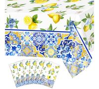 Avezano 6 pcs Capri Lemon Theme Tablecloths 108x54 inch She Found Her Main Squeeze Bridal Shower Tablecloths Disposable Lemon Baby Shower Birthday Party Decorations