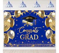 Avezano 7 x 5 ft Graduation Banner Congrats Grad Class of 2026 Backdrop Blue Gold Congratulation Graduates Backdrop for 2026 Grad Party Decorations High School College Prom Background