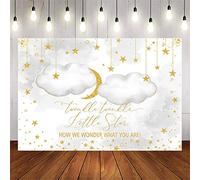 Avezano 7x5ft Twinkle Twinkle Little Star Backdrops Decorations White Clouds and Moon Gender Neutral Baby Shower Party Background Gold Glitter Stars Newborn Baby Birthday Supplies