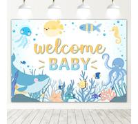 Avezano 7x5ft Under The Sea Baby Shower Backdrop Blue Welcome Baby Photography Background Ocean Underwater World Party Decorations