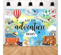 Avezano Adventure Awaits Backdrop Let The Adventure Begin World Map Photography Background Travel Theme Party Banner Decoration Supplies (Blue, 8x6ft)