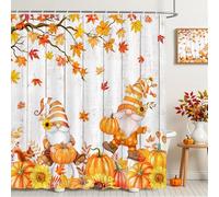 Avezano Autumn Gnome Shower Curtain Autumn Pumpkin Maple Leaves Shower Curtain Fall Gnome Thanksgiving Waterproof Fabric Shower Curtains Bathtub Decor with 12 Hooks 72 X 72 Inch