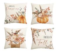 Avezano Autumn Pumpkin Cushion Covers 45 x 45 cm Fall Pumpkin Floral Decorative Throw Pillow Covers Thanksgiving Harvest Pillow Case for Sofa Bed Home Garden Patio Decor Set of 4