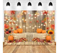 Avezano Autumn Pumpkins Photography Backdrop Thanksgiving Falling Maple Leaves Hay Bales Pumpkins Background Rustic Barn Harvest Baby Shower Banner Decoration Party Supplies Photo Booth Prop (5x3ft)