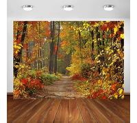 Avezano Autumn Scenery Deciduous Backdrop Deciduous Forest Path Natural Scenery Background ree and Yellow Fall Leaves View Background Party Decor Banner Portrait Photo Booth Props (8x6ft)