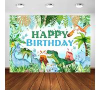 Avezano Cartoon Dinosaur Backdrop Jurassic Dino Theme Birthday Party Decorations for Boys Green Leaves Tropical Jungle Dinosaur Kids Boy Birthday Photography Background (8x6ft)