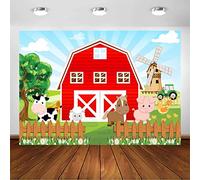 Avezano Cartoon Farm Birthday Party Backdrop Sweet Girls Red Barn Farm Animals Happy Birthday Photography Background Decorations Baby Shower Party Banner (8x6ft)