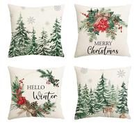 Avezano Christmas Winter Cushion Covers 45 x 45 cm Pine Trees Reindeer Decorative Cushion Covers Winter Xmas Holiday Throw Pillow Case for Sofa Couch Bed Home Garden Patio Decor Set of 4