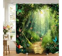 Avezano Enchanted Forest Shower Curtain Green Tree Nature Garden Scene Bathroom Shower Curtain Spring Forest Tree Waterproof Fabric Shower Curtains Bathtub Decor with 12 Hooks 72 X 72 Inches