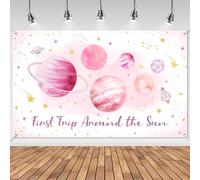 Avezano First Trip Around The Sun Birthday Banner for Girl Outer Space 1st Birthday Party Backdrop First Trip Around The Sun Decorations Banner for 1st Birthday Baby Shower Party 70.8 x 43.3 Inch