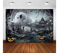 Avezano Halloween Backdrop Night Pumpkin Misty Forest Photography Background for Children Kids Magic Witch Sorcerer Ghost Party Decor Banner Photoshoot Booth Props (7x5ft)