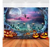 Avezano Halloween Photography Backdrop Horror Moon Night Scary Pumpkin Ghost Witch Background Spooky Skull Iron Gate Jack O'Lantern Halloween Backdrops Photo Studio Props (10x7ft)