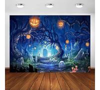 Avezano Happy Halloween Backdrop Horror Night Forest Pumpkin Lantern Graveyard Background All Saints' Day Ghost Photography Backdrops (7x5ft)