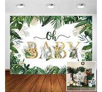 Avezano Jungle Animals Oh Baby Backdrop for Baby Shower Decoration Photography Background Safari Gold Green Greenery Leaves Gender Neutral Baby Shower Birthday Party Photoshoot (7x5ft)