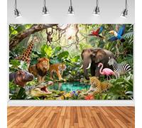 Avezano Jungle Backdrop Jungle Party Decorations Rainforest Animals Banner Wildlife Safari Backdrop Photography (6 x 3.6 ft)