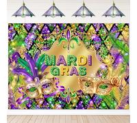 Avezano Mardi Gras Party Backdrop for Festival Carnival Masquerade Photoshoot Photography Background Retro Glitter Gold Green Purple New Orleans Mask Mardi Gras Party Decorations (8x6ft)