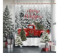 Avezano Merry Christmas Shower Curtain Vintage Red Truck Xmas Winter Snowy Forest Bathroom Shower Curtain Christmas Waterproof Bathtub Curtain Decor with 12 Hooks 72 X 72 Inches