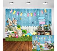 Avezano Spring Easter Photography Backdrop Wooden Wall Colorful Eggs Rabbit Bunny Background Baby Shower Kids Birthday Party Decor Portrait Banner Photo Booth Studio Props (7ft x 5ft)