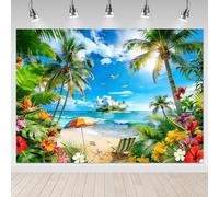 Avezano Summer Beach Backdrop Hawaiian Tropical Seaside Palm Tree Backdrop Summer Ocean Beach Party Background Decoration Photo Booth Props (7x5ft)