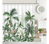 Avezano Tropical Palm Tree Shower Curtain Summer Jungle Leaves Plant Bathroom Waterproof Fabric Bathtub Decor with 12 Hooks 72 X 72 Inch