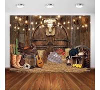 Avezano Western Cowboy Backdrop Rustic Wooden House Barn Western Party Photography Background Wild West Cowboy Birthday Baby Shower Party Decorations Photo Studio Props (8x6ft)