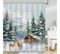 Avezano Winter Christmas Shower Curtain Winter Forest Deer Pine Tree Bathroom Shower Curtain Snowny Winter Rustic Farmhouse Waterproof Bathtub Curtain Decor with 12 Hooks 72 X 72 Inches