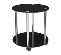 AVF 45cm x 45cm 2-Tier Round Table with Locking Wheels - Black Glass & Chrome, Black
