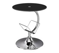 AVF T41 Living Room Side Table with Magazine Holder in Black Glass with Chrome Base
