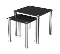 AVF Nesting Tables Set of 2 - Black Glass Side Tables with Chrome Legs - Modern Lightweight End Tables for Living Room - Easy to Assemble Lamp or Coffee Tables - Model T32
