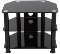 AVF Black Glass TV Stand - Black Glass and Metal Leg Corner TV Unit Floorstand with Cable Management, 60cm Wide, For TVs Up to 32" & 35kg - SDC600CMBB