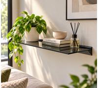 Avf 60Cm Floating Wall Shelf, 8mm Tempered Black Glass, 60 X 25Cm