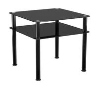 AVF 60cm Glass Side Table with Shelf, Tempered Black Glass, Black Gloss Legs