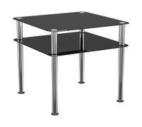 AVF 60cm Glass Side Table with Shelf, Tempered Black Glass, Polished Legs
