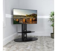 AVF Wood Column TV Stand - Affinity Chepstow Oval Combi Floorstand Unit, upto 65" & 45kg -Universal VESA Mount - Swivel & Height Adjustable - Grained Black with Black Glass Shelf