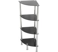 AVF Black Glass Corner Shelving Unit, 4 Tier, Chrome Legs