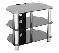 AVF Black Glass TV Stand - Small Glass and Silver Chrome Metal Leg Corner TV Unit Floorstand with Cable Management, 60cm Wide, For TVs Up to 32" & 35kg - SDC600CM