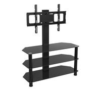 AVF Column TV Floor Stand - 3 Black Glass Shelves & Metal Column Combi TV Unit with Universal VESA Mount Up to 60" & 40kg - SDCL900BB (Black)