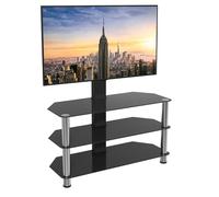 AVF Column TV Floor Stand - 3 Black Glass Shelves & Metal Column Combi TV Unit with Universal VESA Mount Up to 60" & 40kg - SDCL900 (Black & Silver)
