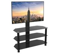 AVF Column TV Floor Stand - 3 Black Glass Shelves & Metal Column Combi TV Unit with Universal VESA Mount Up to 60" & 40kg - SDCL900BB (Black)