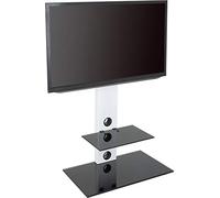 AVF Column TV Floor Stand - Pedestal TV Floorstand Unit - Up to 65" and 40kg Max - Gloss Black Safety Glass Shelves - Cable Management - Universal VESA (White Column)