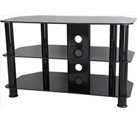 AVF Corner TV Stand, 80cm, up to 43 Inch, Metal Legs | 80cm corner TV unit for compact spaces; black glass shelves for media storage; metal legs for stable support